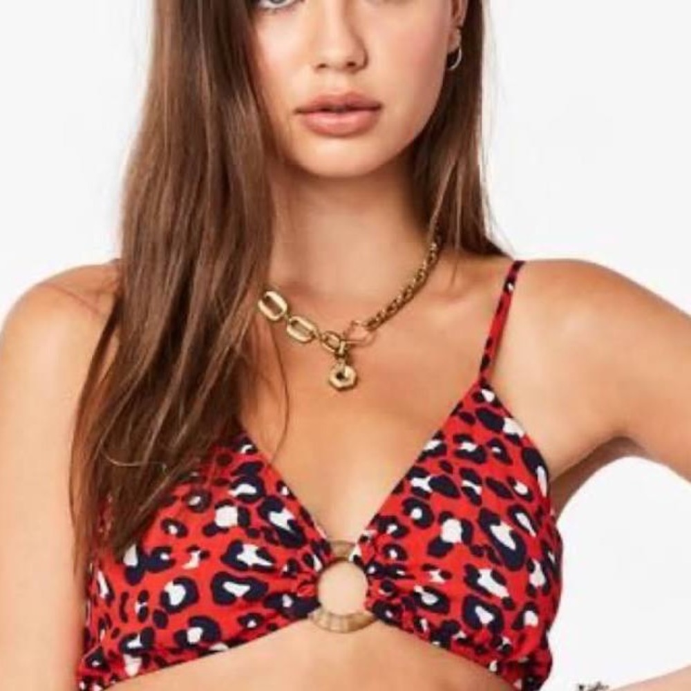 LF Red Leopard Print O Ring Crop Top